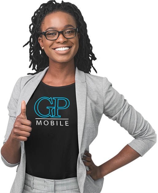 Woman smiling wearing a GP Mobile shirt